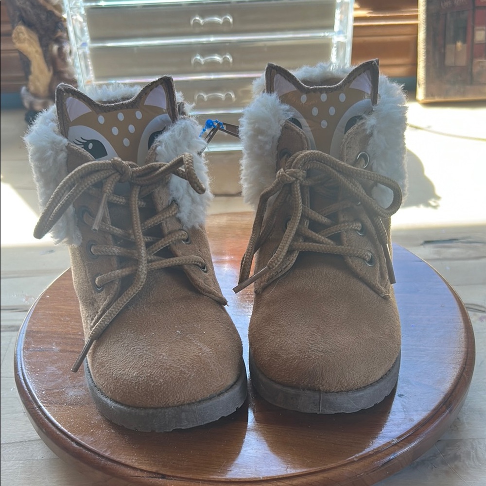 Kids Tan Boots with Animal Design